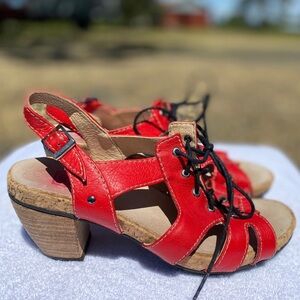 FANCY ME by Wolky "Lion" Red Leather Lace Up Heeled Sandals - 8.5 (EU 39)